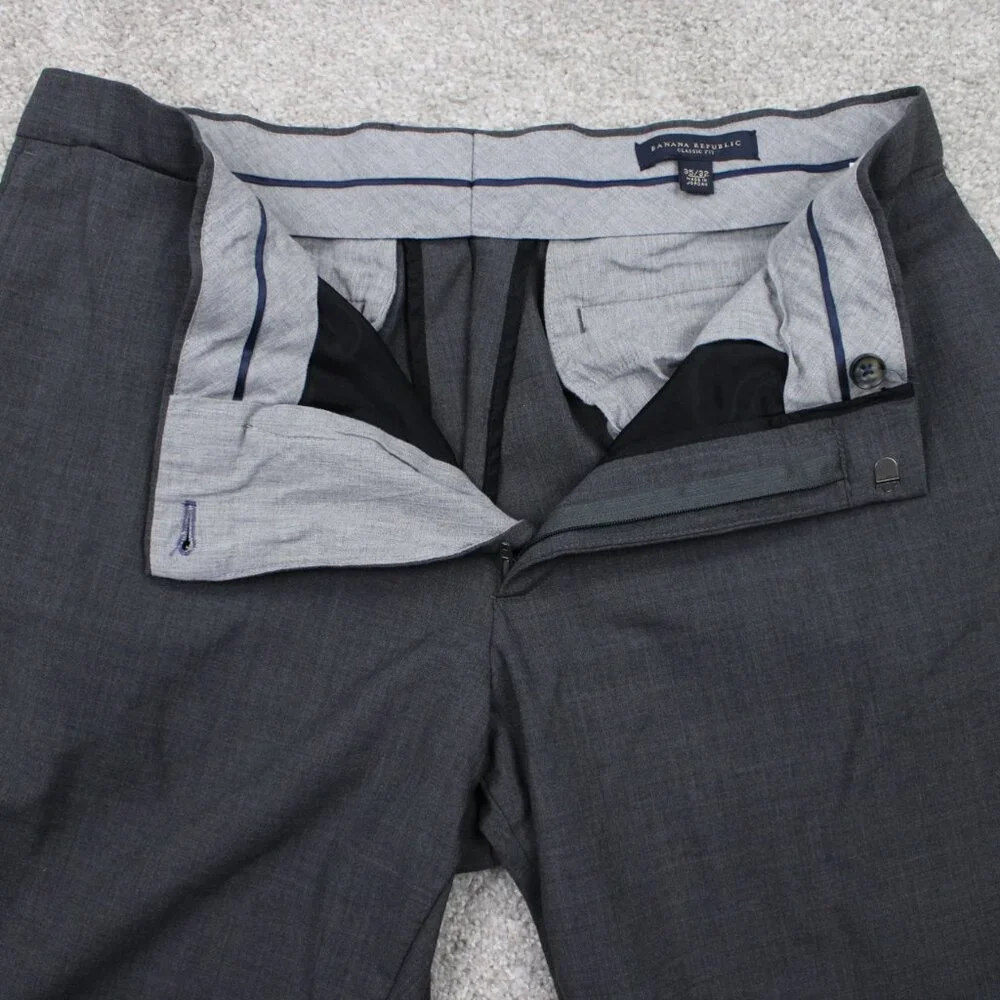 Banana Republic Dress Pants Men 35x32 Gray Wool Stretch Flat Front Acetate Lined